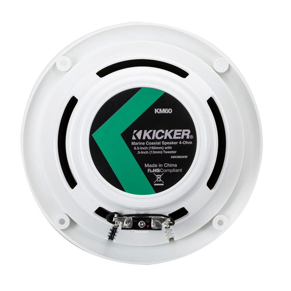 KICKER KM60 6.5" Marine Coaxial Speakers w/1/2" Tweeters - 4-Ohm, White w/Blue LED [49KM604WL]